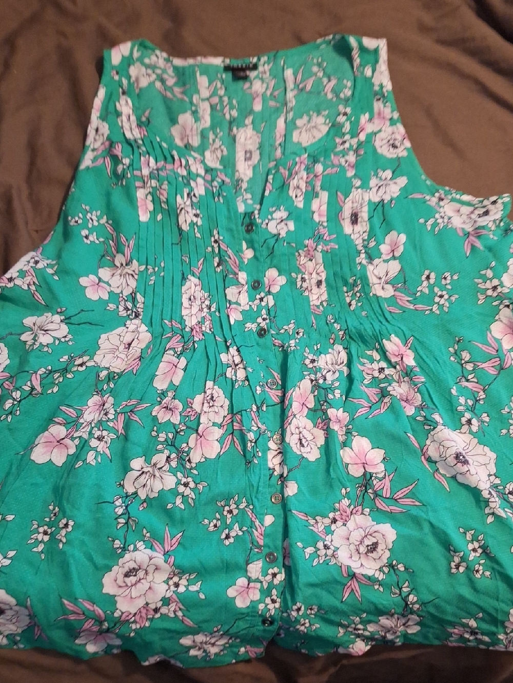 Torrid Teal Floral Sleeveless Blouse with Pink Accents 1X